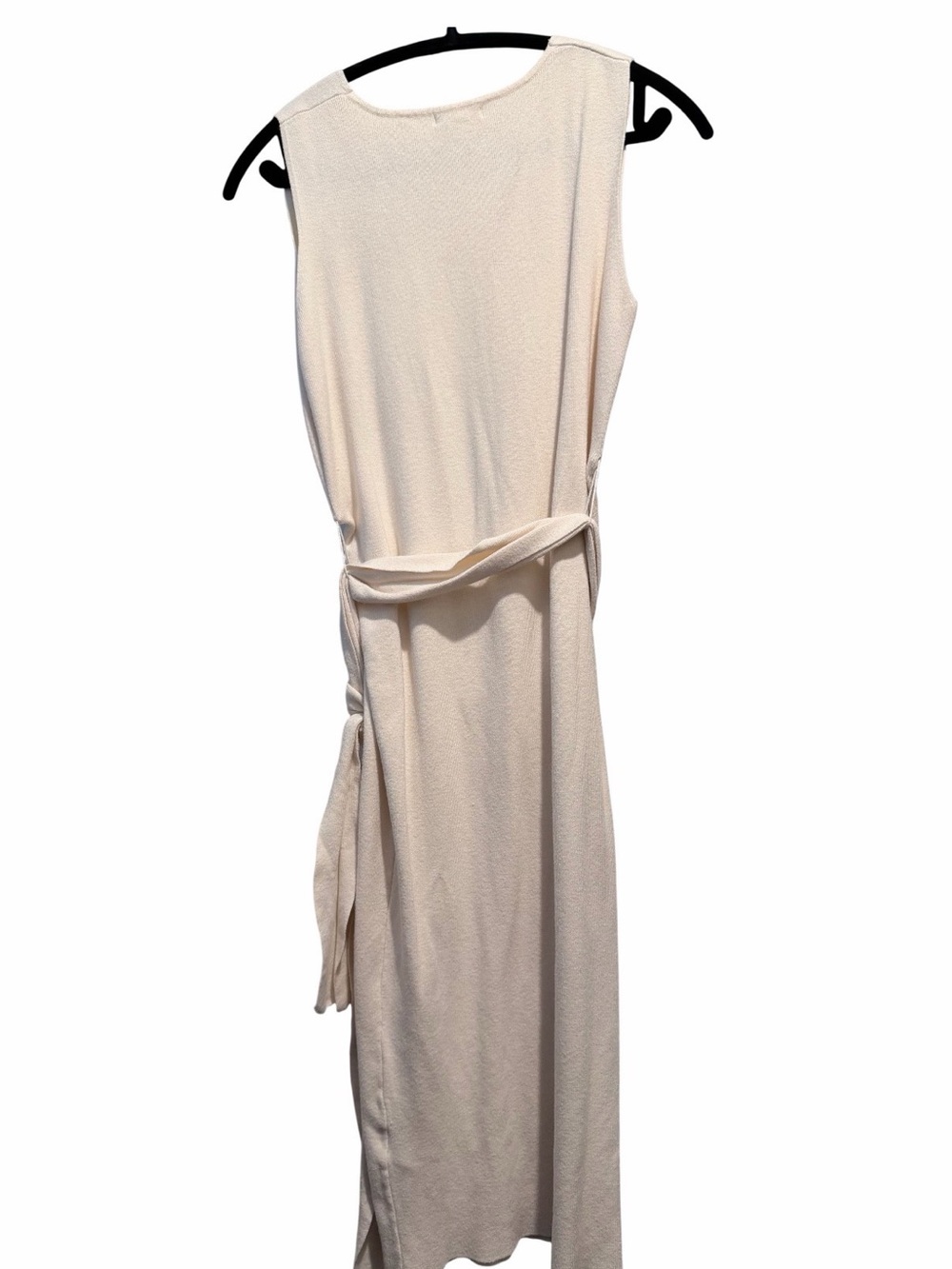 NWOT Sleeveless Cream V-Neck Tie-Waist Dress - Picture 2 of 8